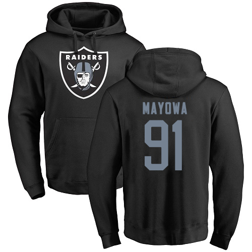 Men Oakland Raiders Black Benson Mayowa Name and Number Logo NFL Football #91 Pullover Hoodie Sweatshirts->nfl t-shirts->Sports Accessory